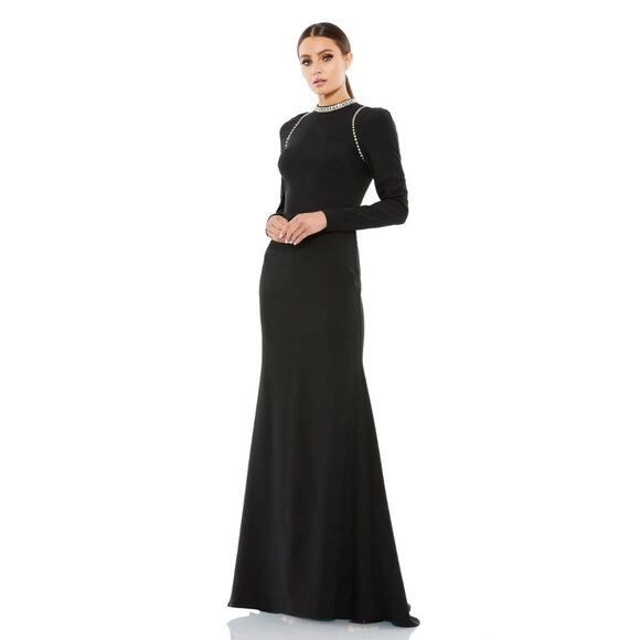NWT Mac Duggal Raglan Long Sleeve High Neck Gown Black 14 #9864 - Picture 1 of 8
